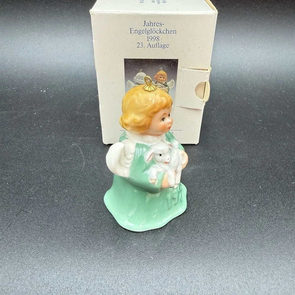 Goebel 1998 Angel Bell Ornament with Lamb Green with Box EUC